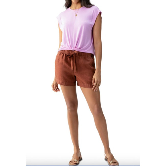 SANCTUARY Shorts Size XL NEW Always Linen Rich Clay Short Elastic Waist Pockets - Picture 1 of 8